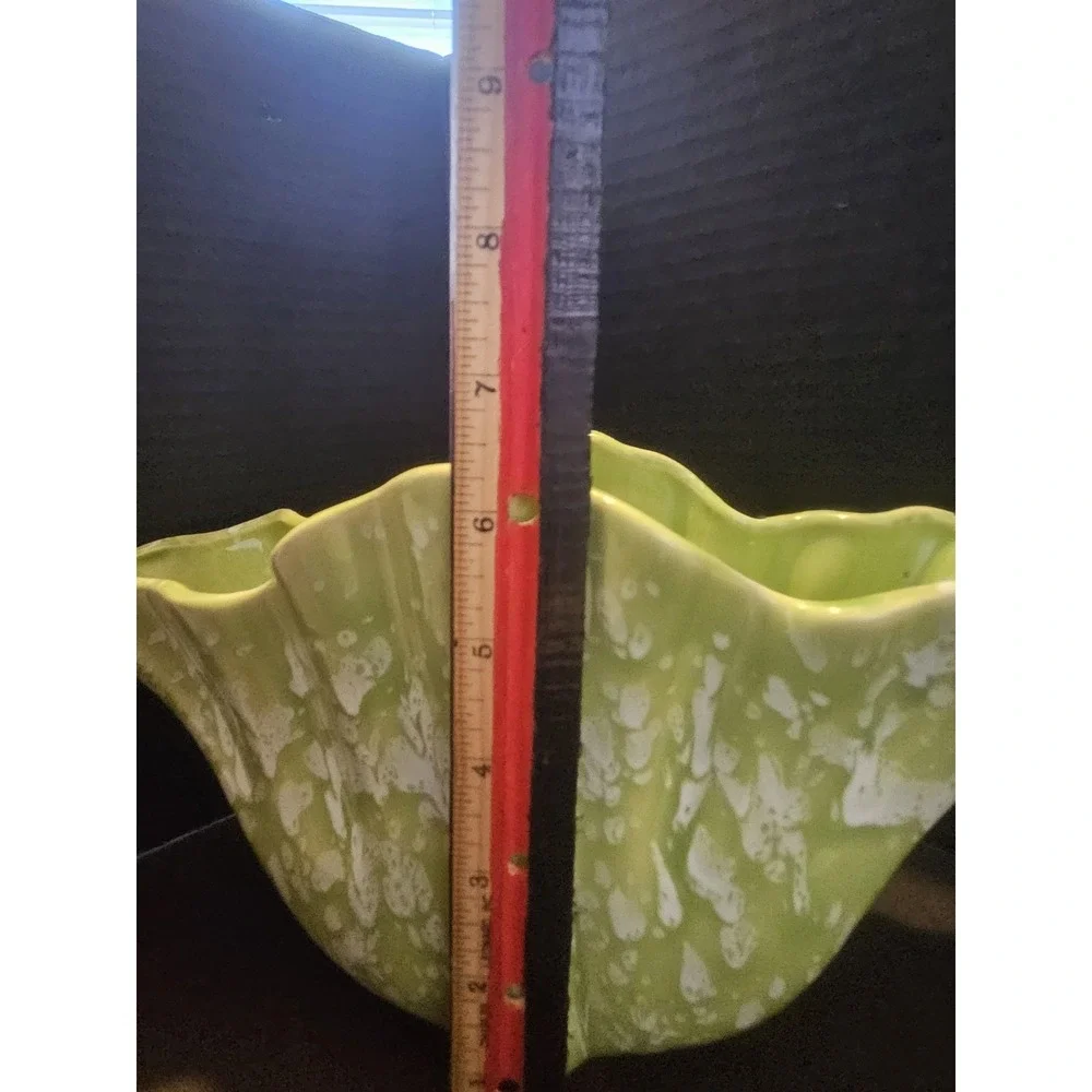 Vintage MCM Decorative Planter Dish Green White Drip Glaze 12.5